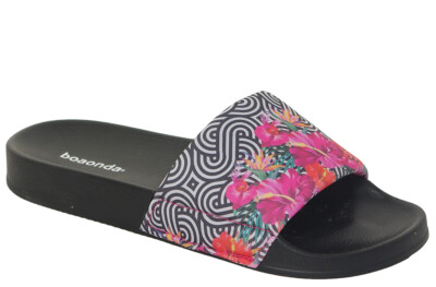 Boaonda SLIDE slide chinelo FEM PU preto/floral azaleia