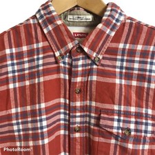Levi's Shirt Mens Medium Button-Down Flannel Cotton Brick Red Plaid Standard Fit