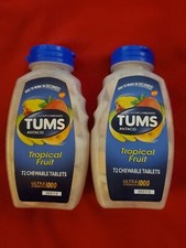 2 PACK TUMS ANTACID TABLETS TROPICAL FRUIT ULTRA STRENGHT 72 CHEWABLE TABLETS