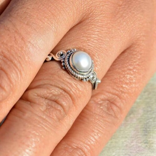 Natural pearl 925 Sterling Silver Ring Handmade Jewelry Gift For christmas A-452 - Picture 3 of 9