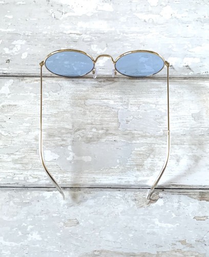 Blue Tinted Sunglasses Retro Round Gold Frames Glasses NEW - Picture 3 of 4