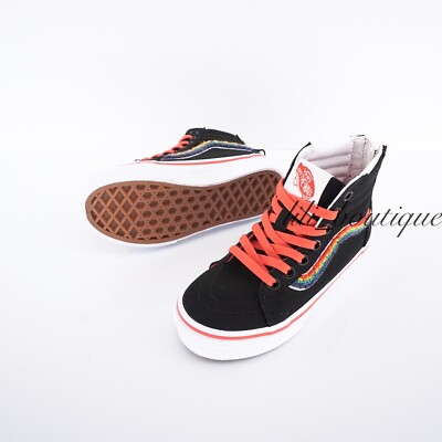 Vans Sk8-Hi Zip Kids Shoes Canvas Chenille Rainbow Black Multi