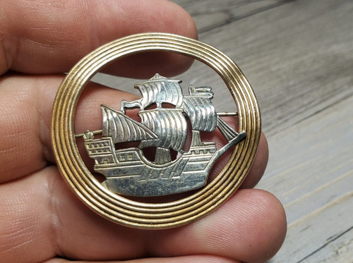 Vintage Spanish Galleon Treasure Ship Brooch Pin