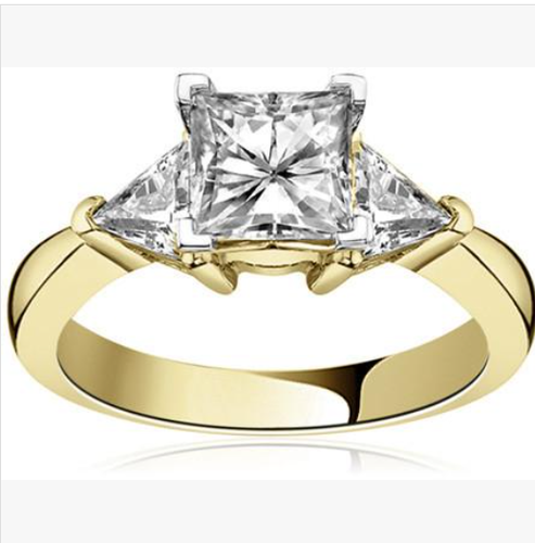 Princess Certified Lab Grown/CVD Diamond Wedding Ring 14K Two Tone Gold - Picture 3 of 10