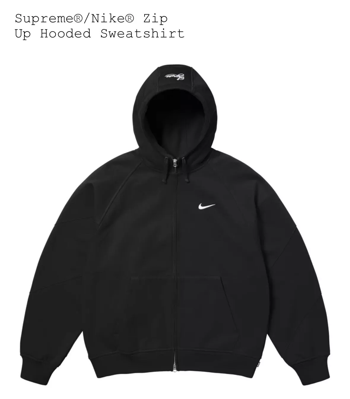Taille XL   Sweat à capuche zippé Nike x Supreme SS25 noir *EN MAIN ET EXPÉDITION RAPIDE*