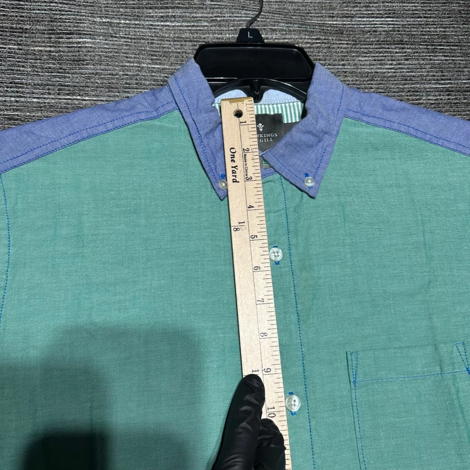 Camisa con botones Hawkings McGill para hombre S verde azul manga larga Foto 4 de 4