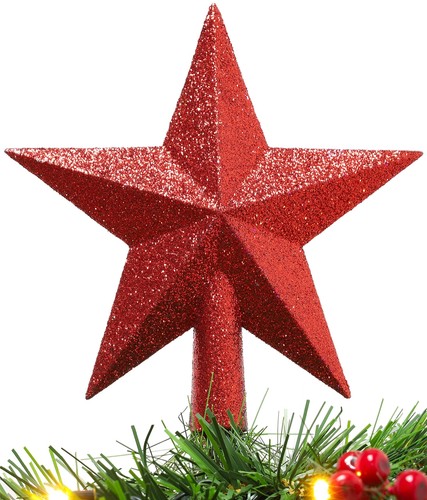 ® 20cm Glitzer Baumspitze Stern Dekoration - Christbaumspitze/Ornament rot