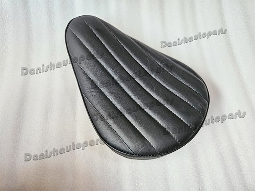 BLACK LEATHER VERT RIB CHOPPER SOLO SEAT & PILLION PAD TUCK & ROLL HARLEY BOBBER - Picture 8 of 23
