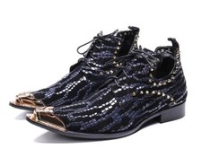 Men's Fashion Pointy Toe Rivet Lace up Slip On Loafers Youth Leather Shoes