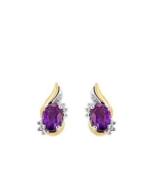 Brilliance Jewelry Amethyst Diamond Studs in Sterling Silver & 10K Yellow Gold