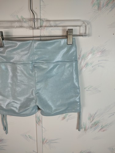 Justice Girls All Over Foil Dance Gymnastics Shorts Blue Size 7/8 Drawstring - Picture 9 of 10