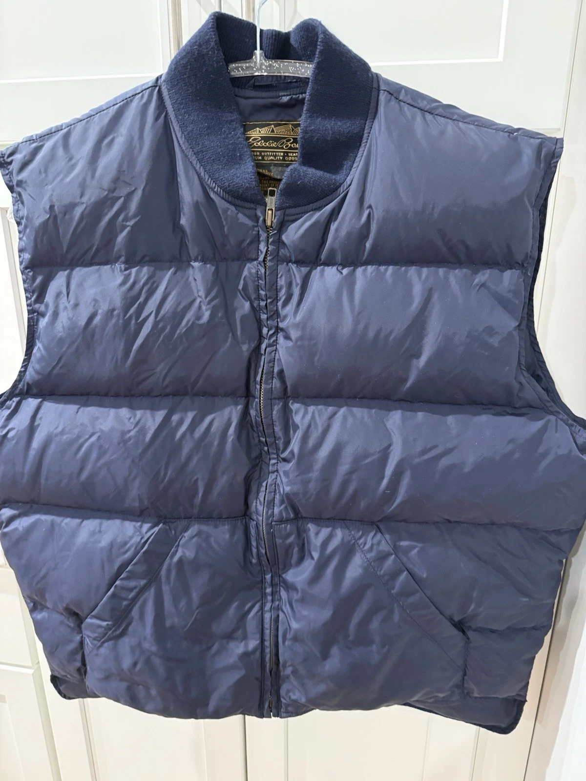 Eddie Bauer Vintage Goose Down Men’s Large Puffer Vest Navy Blue Lightweight EUC