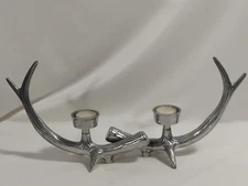 Metal Antler Tealight Candle Holder Outdoor Living Rustic Silver Tone Housewares