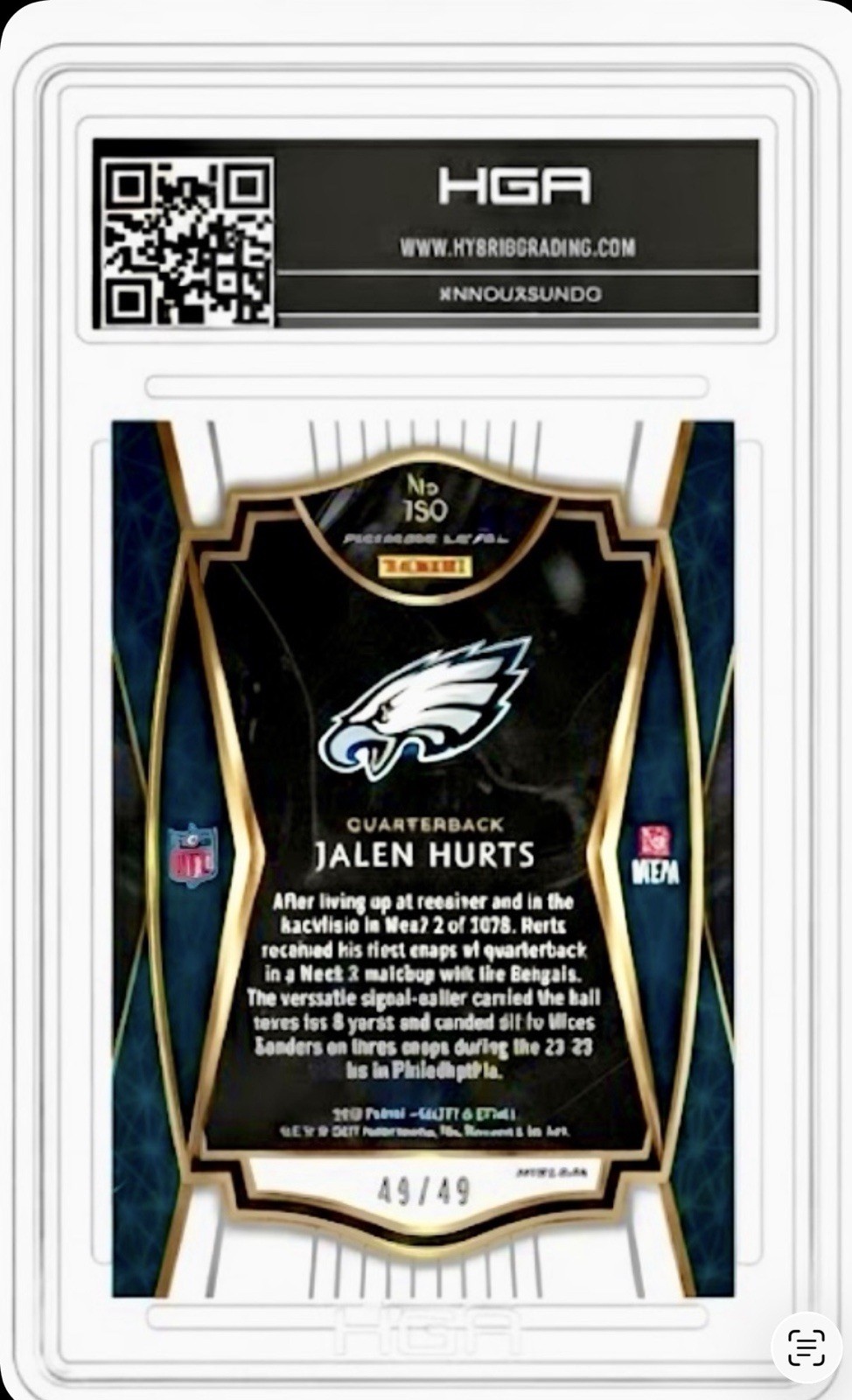 2020 Select Neon Green Prizm Jalen Hurts RC #150 /49 HGA 9.5 = PSA 10 TRUE GEM view 2
