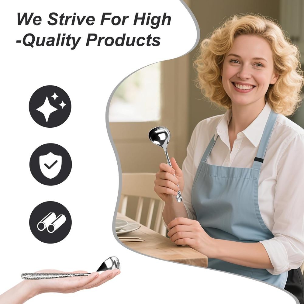 2 PCS Deep Round Soup Spoons 7.87", 304 Stainless Large Soup Spoons Dishwasher