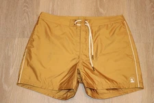 DANDY DEL MAR Swim Trunks Size 32 Gold Ochre White Piping 4.5" Inseam Peru NWT