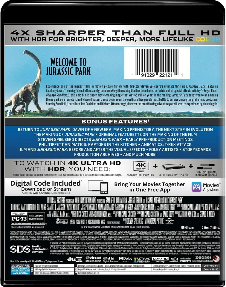 Jurassic Park 4K UHD Blu-ray Richard Attenborough NEW - Imagem 4 de 4