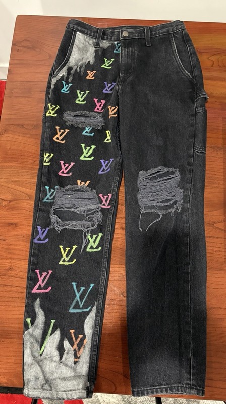 Carmar 26 Black Distressed Carpenter Denim Jean LV Painted Monogram Los Angeles