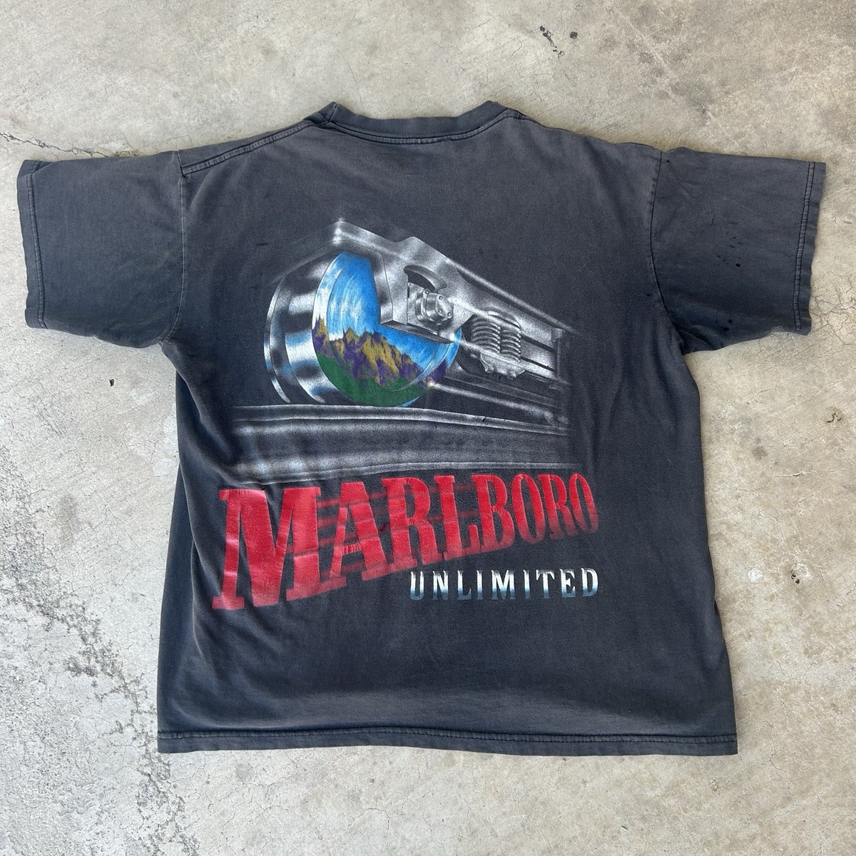 トップス Marlboro 90s Train UNLIMLTED Tee Vintage Marloboro Unlimited Cigarette Black Train T Shirt