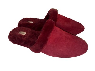 NEW Birdies The Songbird Merlot Ruby Red Soft Suede & Faux Fur Mule Slippers 8M