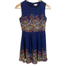 Maison Jules Floral Sleeveless Fit Flare Dress Navy Blue Red White Green Sz S