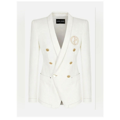 Giorgio Armani Women's White Denim Double-Breasted Blazer Gold Buttons R.P.$2595