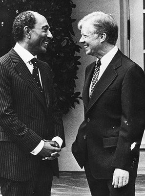 President Anwar Sadat of Egypt US President Jimmy Carter shaking h- Old Photo