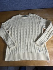 Y2K Lauren Ralph Lauren Men  s Cable Knit Sweater Large Cream Cotton Preppy