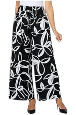 Antthony Printed Woven Pull-On Wide-Leg Crop Pant Black White Floral