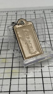 Coach Large Tan Patent Leather Brass Key Fob Bag Charm Keychain Hang Tag