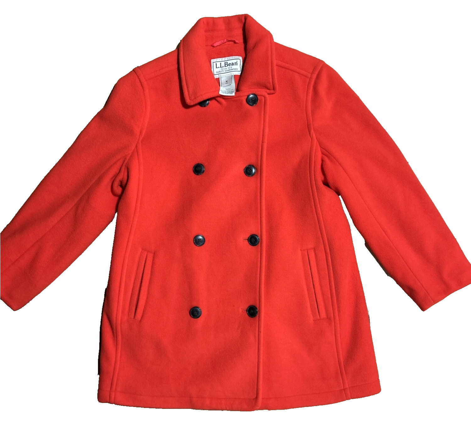 LL L.L BEAN Red Fleece PEACOAT JACKET COAT Double Breasted DARK BUTTONS sz S-R