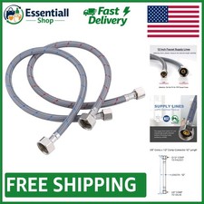 12" Braided Nylon Faucet Supply Lines with Brass Connectors - 2 Pieces Included