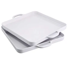 Foodservice White Plastic Tray with Handle Set of 2 Large Melamine Cube Servi...