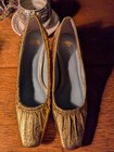 Frances Valentine Britta Gold Ruched Leather Square Heels Wedding Shoes Sz 9 — photo 2