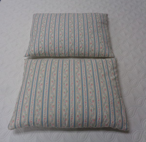 Vintage 2 Farmhouse pink rose floral blue stripe ticking bed pillows 25" x 18"