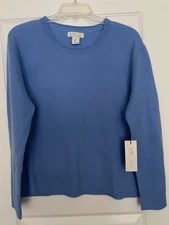 NEW w TAGS RACHEL ZOE  SIZE LARGE 100% CASHMERE BLUE PULLOVER CREWNECK SWEATER