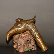 Rare Lucky Handmade Bronze Carving Eagle Head Cane Walking Stick Head Statues