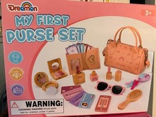Play Purse for Little Girls-30PCS w/Wooden Pretend Makeup Kit 3-6 Years Old