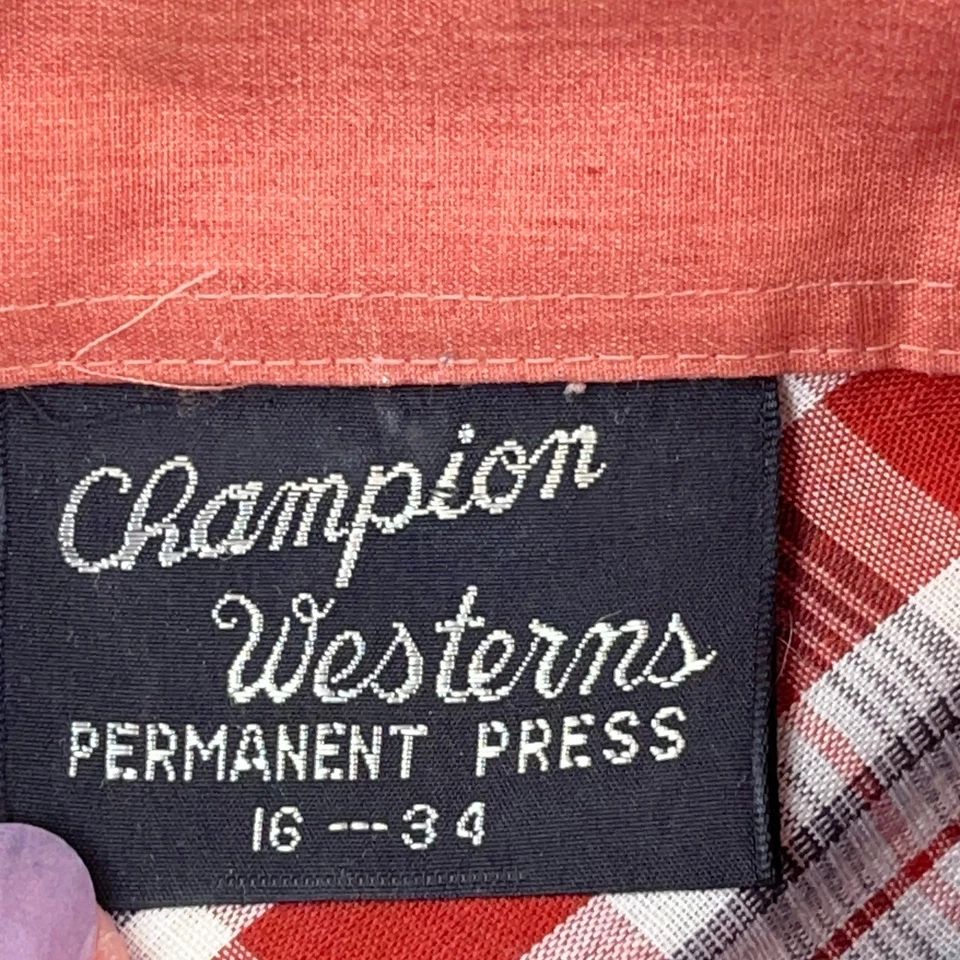 Vintage Champion Western Shirt Men Large Pearl Snap Button Plaid Cowboy 70s 80s - Image 3 of 4
