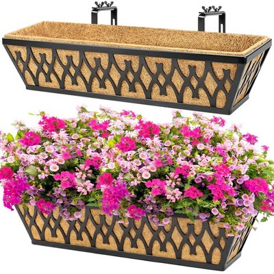 2 Pack 24 Inch Window Boxes Planters Railing Planter Box with Adjustable Brac...