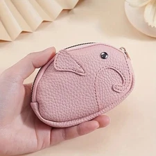 Cute Pink Soft Faux Elephant Coin Purse, Zipper Wallet with Key Holder 3.46”H