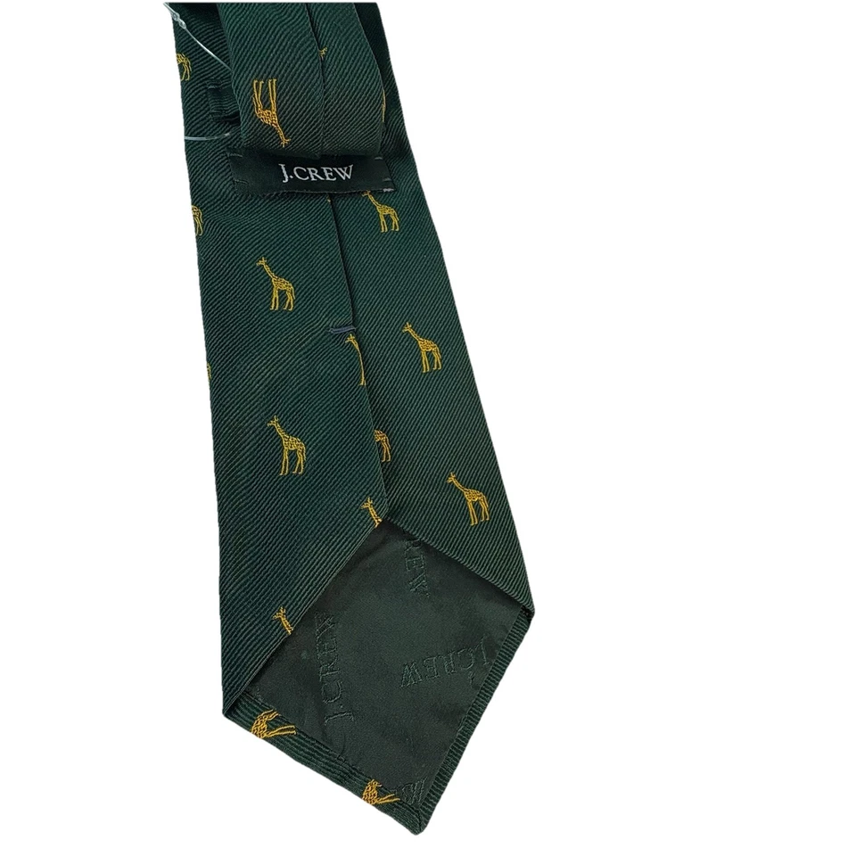 Corbata para hombre J CREW 100 % seda verde dorado estampado animal "jirafa" hecha en Italia Foto 4 de 4