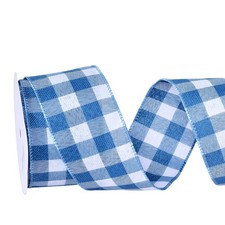 Plaid Ribbon Wired 2 1/2-Inch x 10 Yards Buffalo Check Blue White Christmas