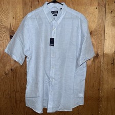 NEW CHAPS Men's Short Sleeve LINEN Cotton Dress Shirt Size 2XL Blue with Pocket