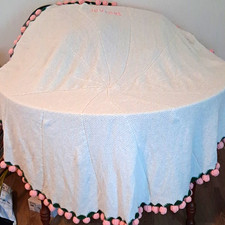 Handmade Crochet Flower Bouquet Blanket with Pink  Green Flowers on the Ends.