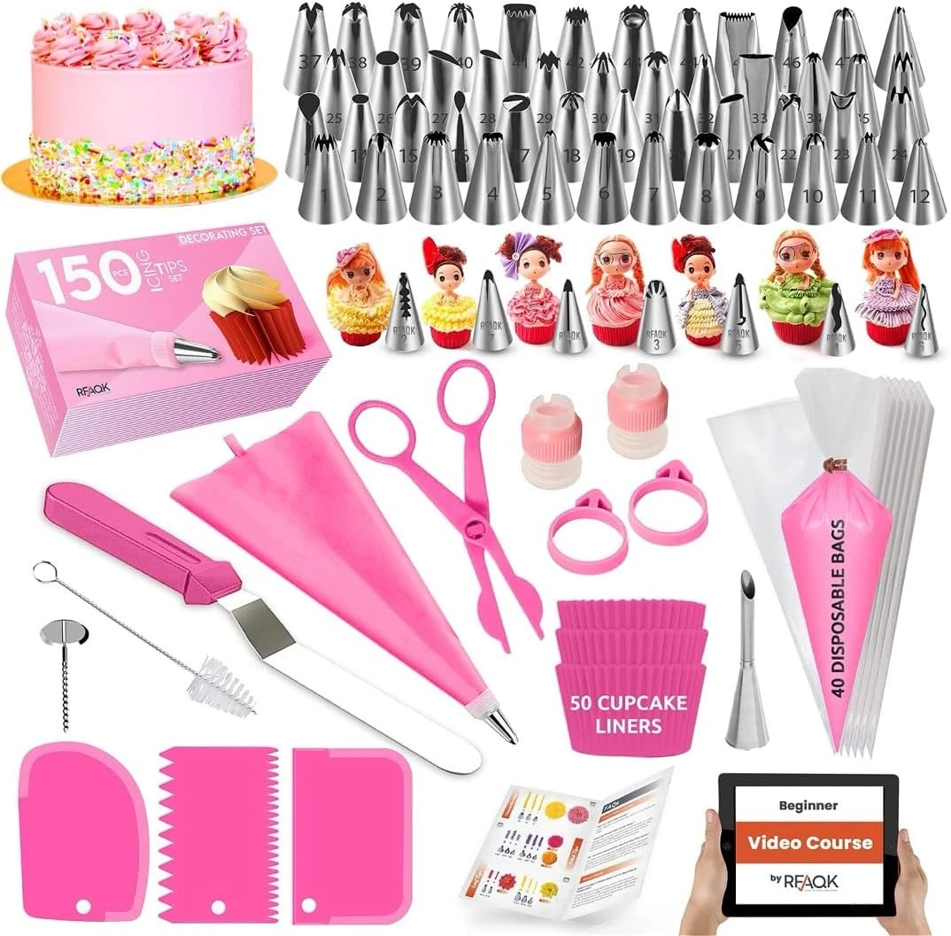 150Pcs Icing Piping Bags and Tips Set, Video Course+ Ebook + Booklet, 12 Inch Pa
Opens in a new wind