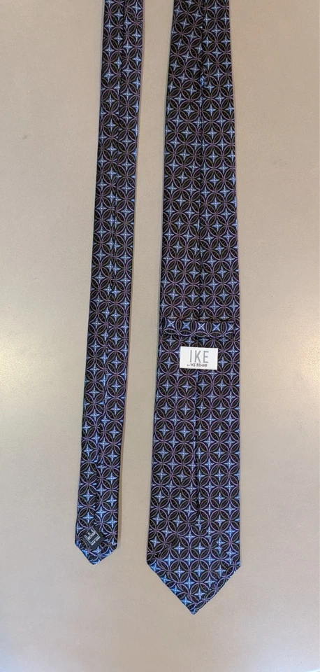 Gravata de seda IKE by IKE BEHAR flores azuis em círculos cinza e roxo 3,5 x 58,5" - Imagem 3 de 4