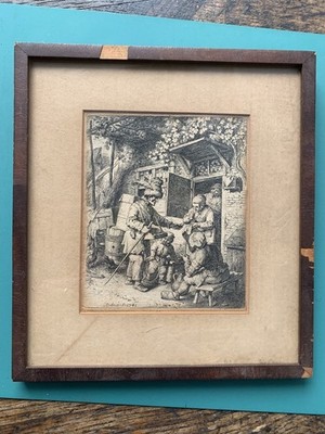 antique Original 1741 etching by Christian Wilhelm Ernst Dietrich ''The Peddler''