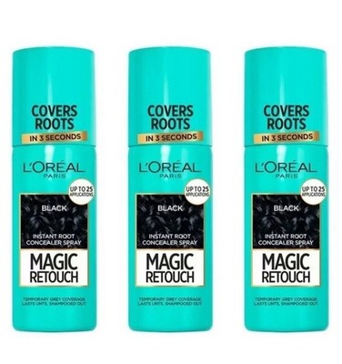 3 x L'Oreal Paris Magic Retouch Concealer Spray. Schwarz. 75 ml Größe.