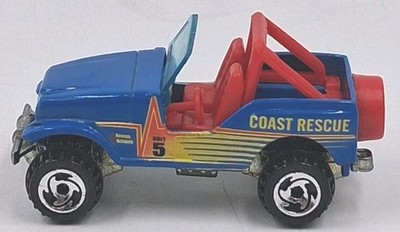 Vintage 1990 Hot Wheels Blue Jeep Wrangler Coast Rescue 1:64 Diecast Loose NM